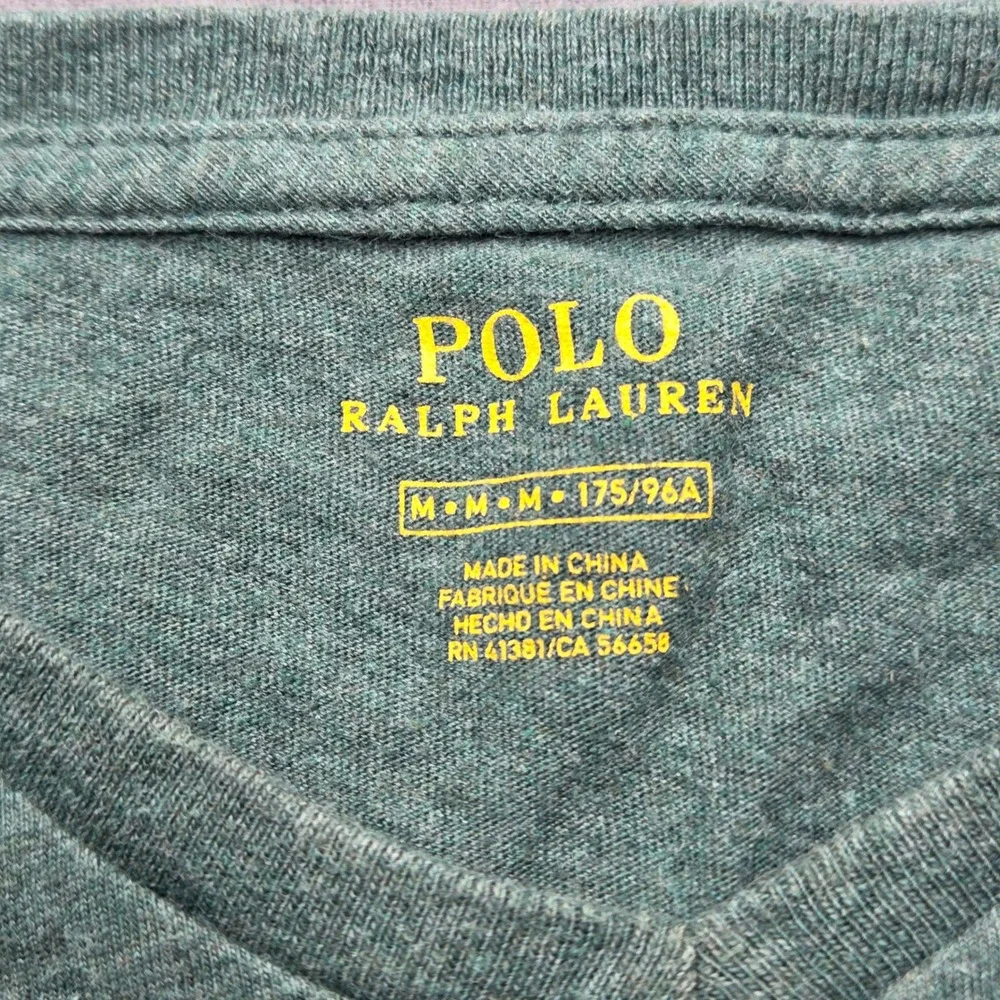 Polo Ralph Lauren Mens V-Neck T-Shirt Green Heathered Pony Logo Size M